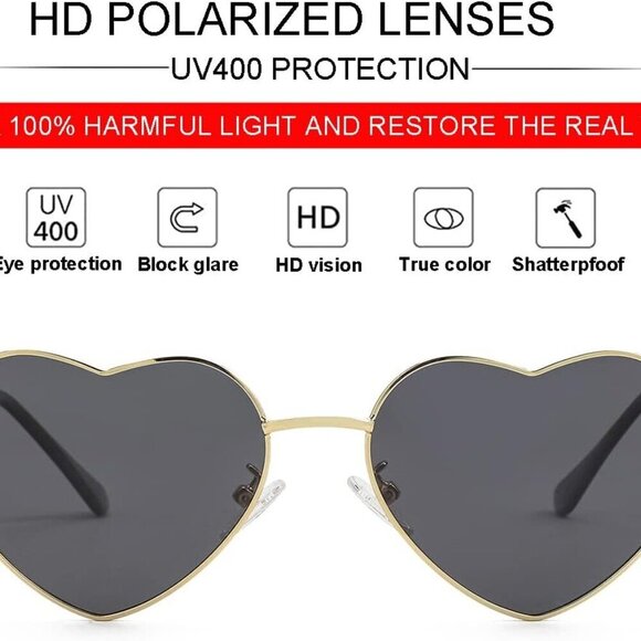 Polarized Heart Sunglasses for Women Fashion Lovely Style Metal Frame UV400 Prot - Picture 2 of 6